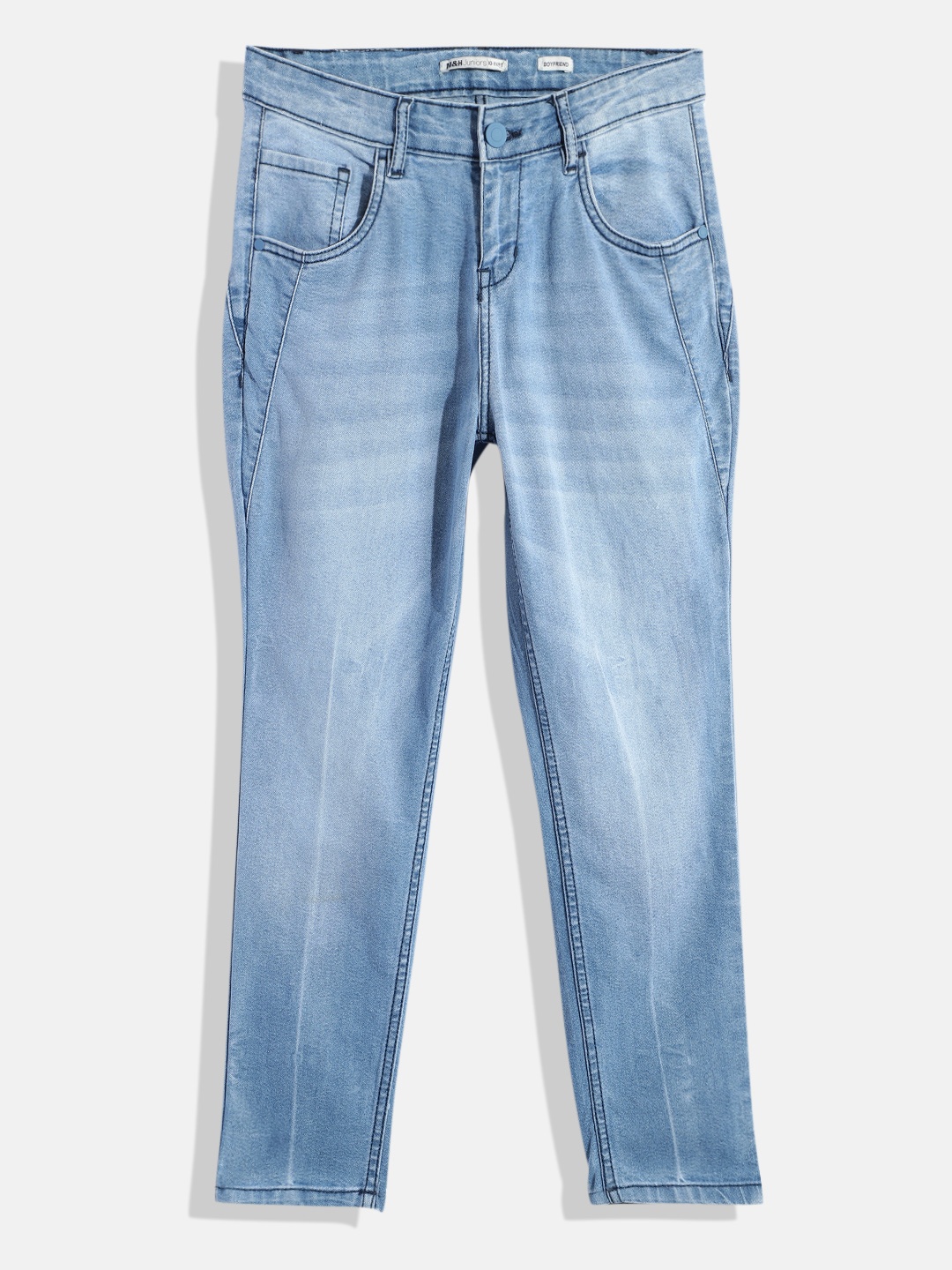 

M&H Juniors Girls Blue Boyfriend Fit Heavy Fade Stretchable Jeans