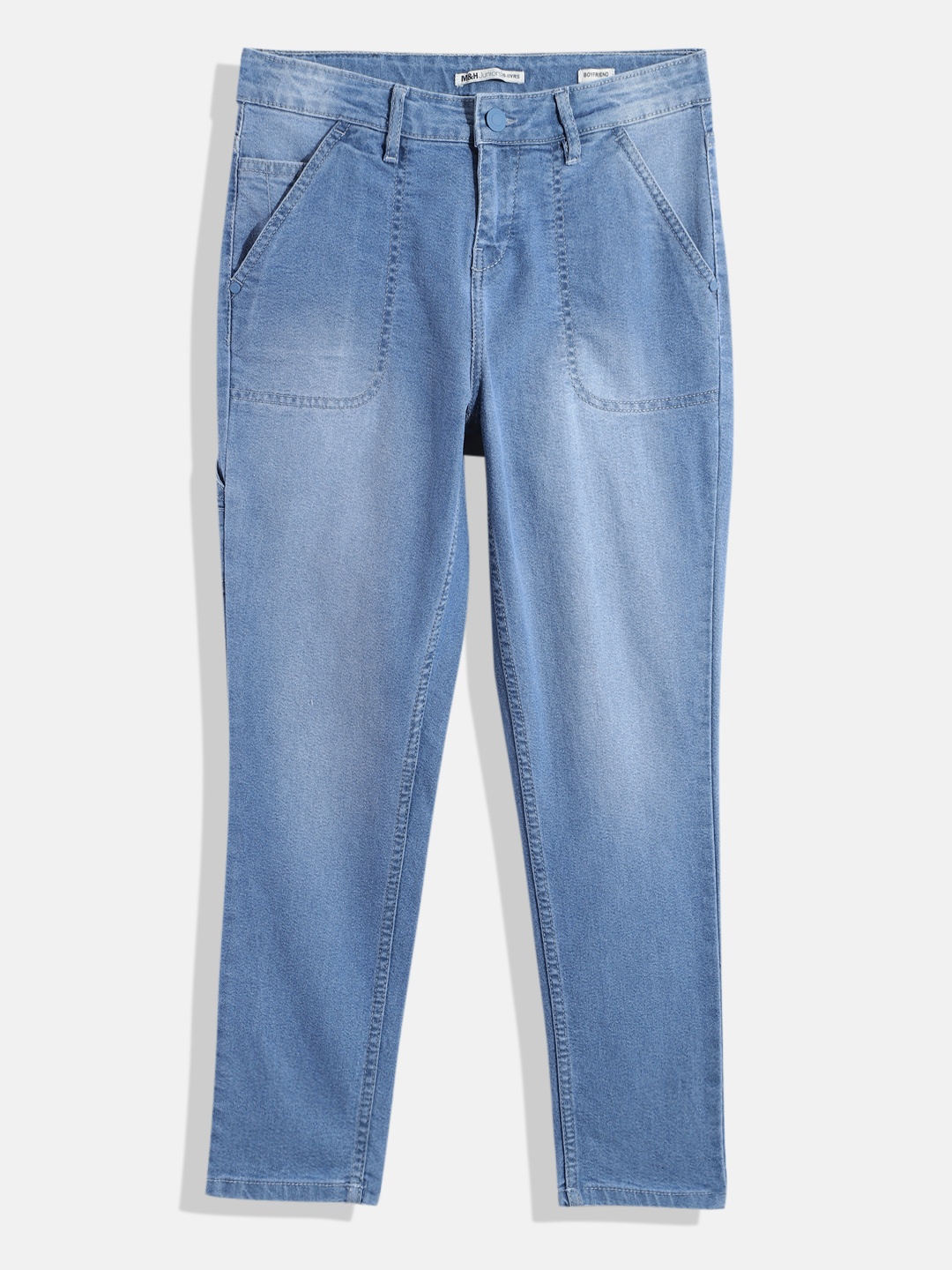 

M&H Juniors Girls Blue Boyfriend Fit Heavy Fade Stretchable Jeans