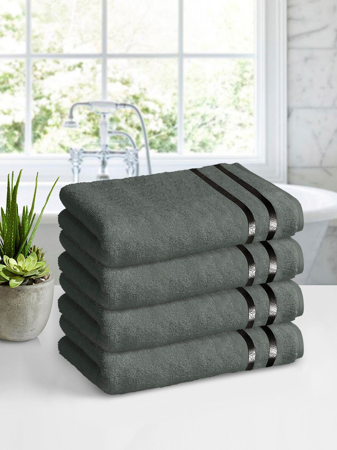 

Story@home Set of 4 Grey 450 GSM Cotton Bath Towels
