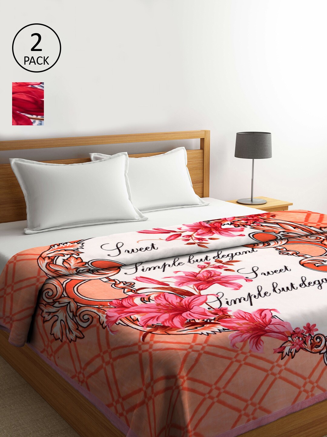 

KLOTTHE Red Set of 2 Floral Heavy Winter Double Bed Blanket