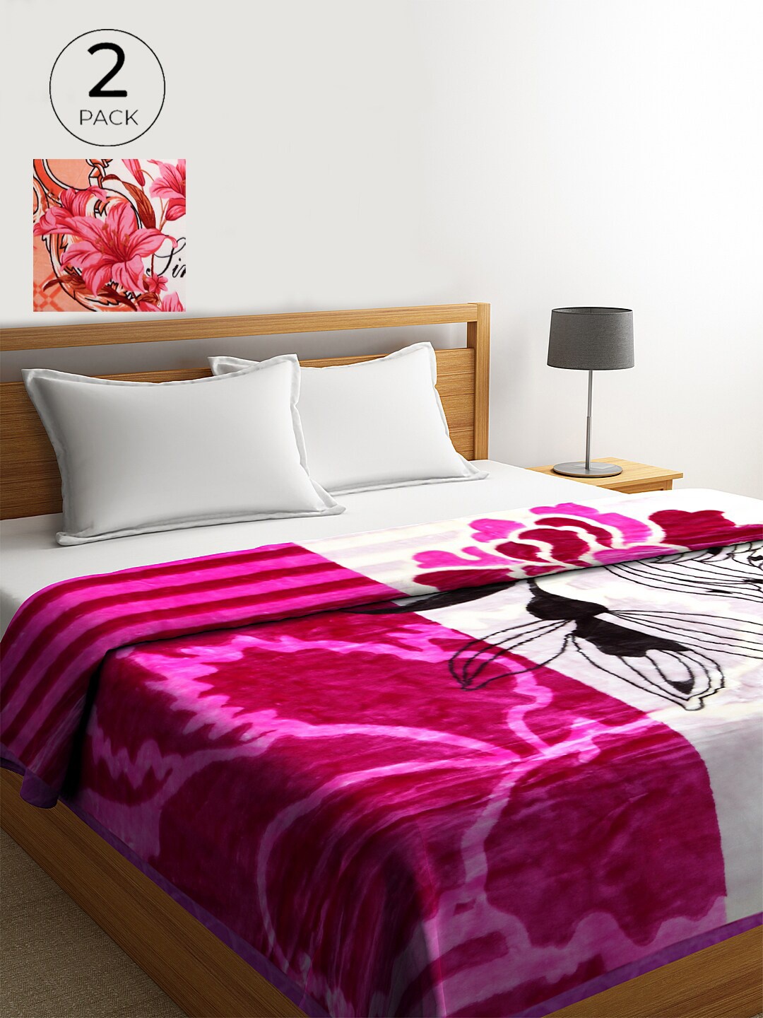 

KLOTTHE Multicoloured Set of 2 Floral Heavy Winter Double Bed Blanket, Multi