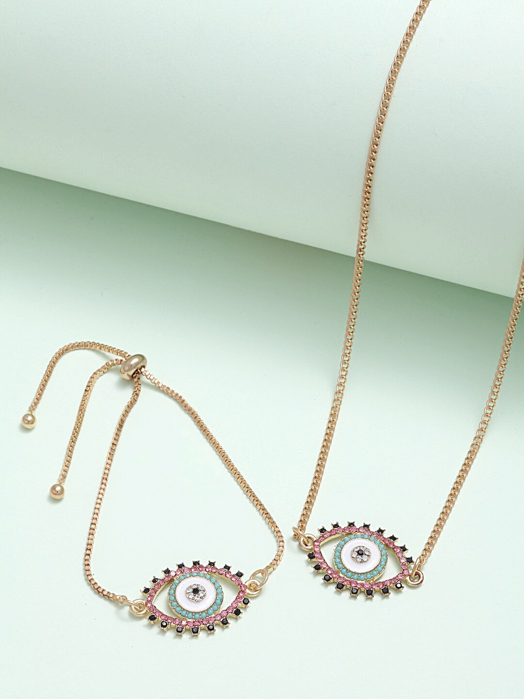 

Ferosh Women Gold Pink Crystal Necklace With Bracelet
