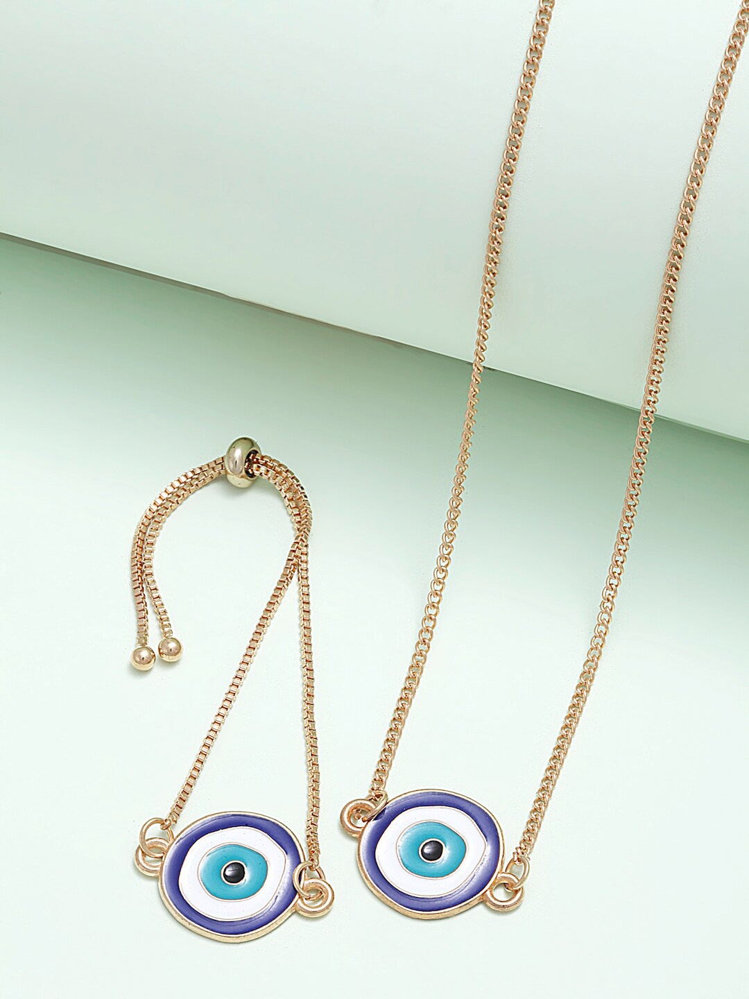 

Ferosh Gold-Toned Blue & White Evil Eye Necklace with Bracelet