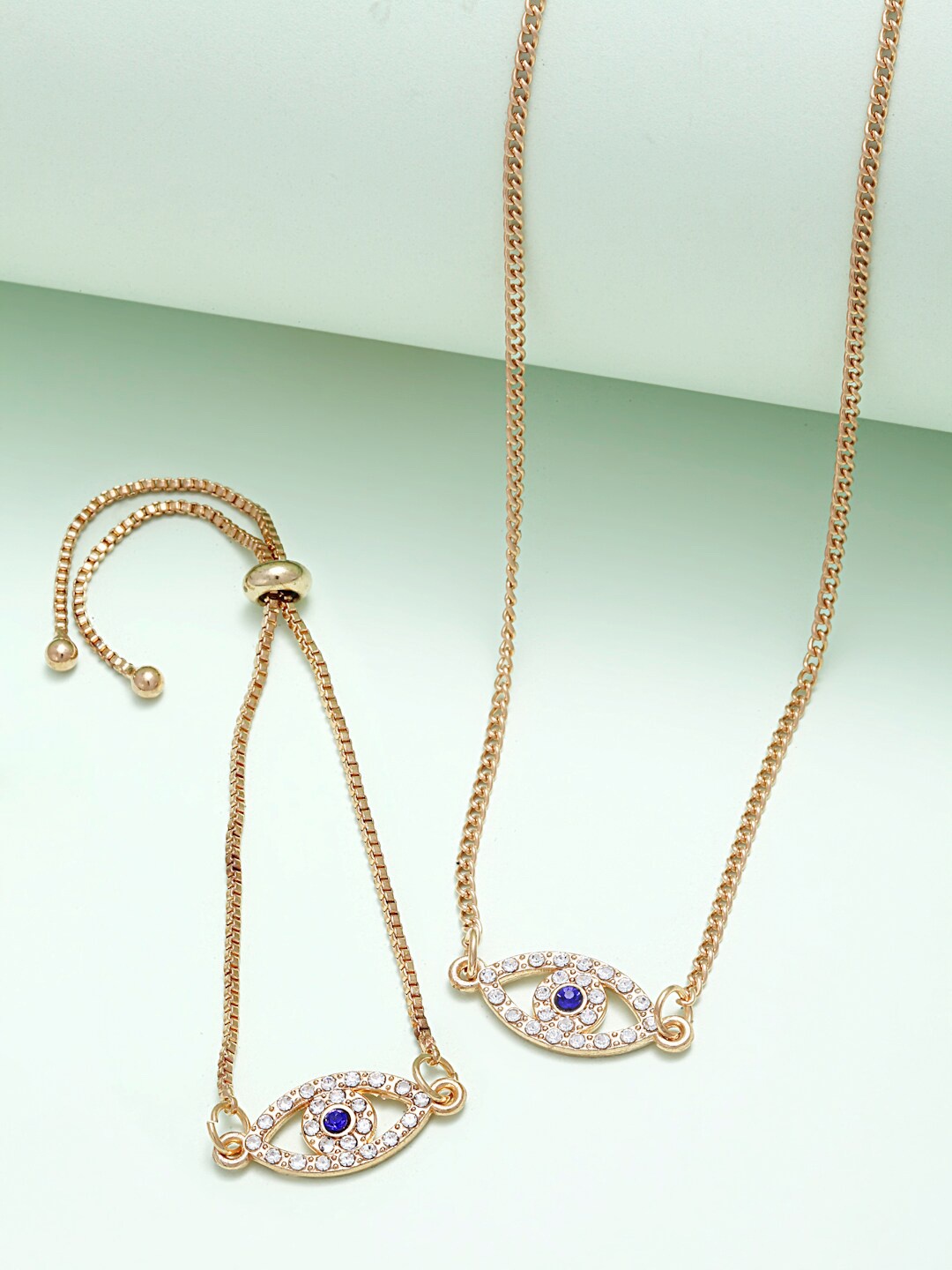 

Ferosh Gold-Toned & White Crystal Studded Evil Eye jewellery Set