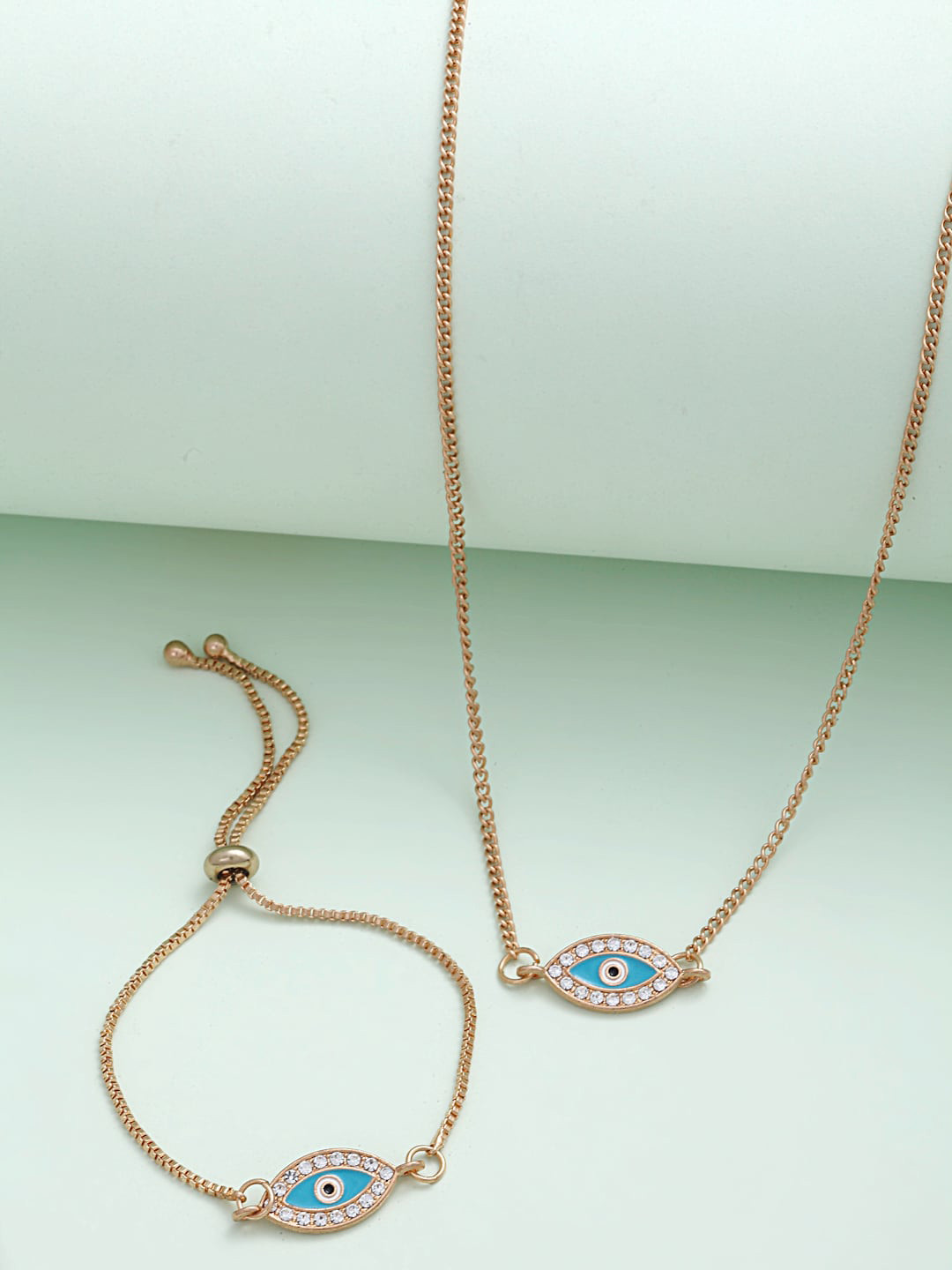 

Ferosh Women Gold-Toned Crystal Boundary Evil Eye Necklace & Bracelet Set