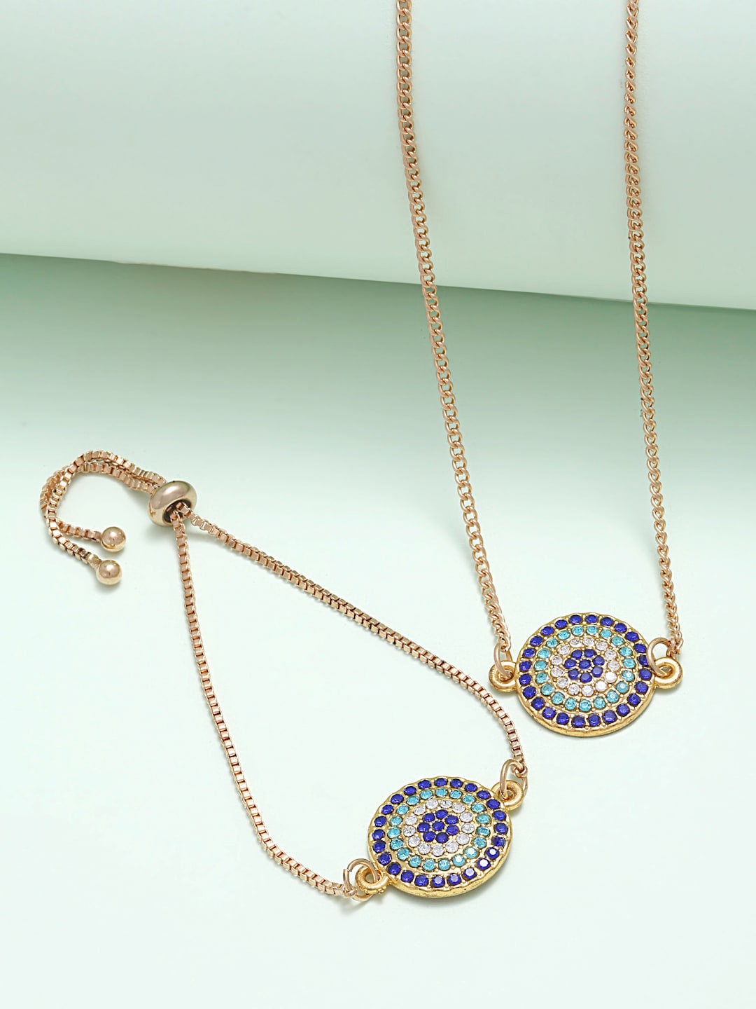 

Ferosh Gold-Toned & Blue Crystal Studded Evil Eye Jewel Set