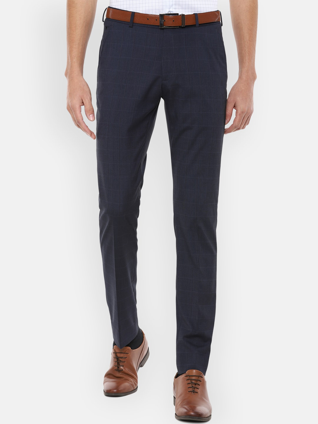 

Louis Philippe Men Navy Blue Checked Slim Fit Formal Trousers