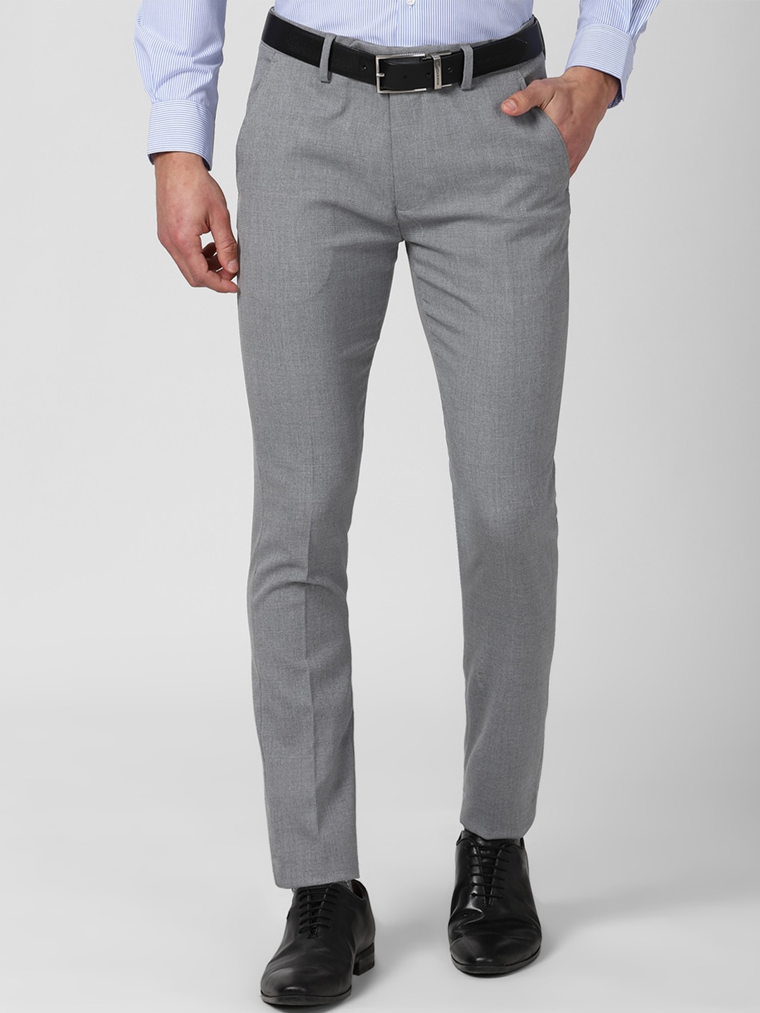 

Peter England Men Grey Textured Slim Fit Formal Trousers