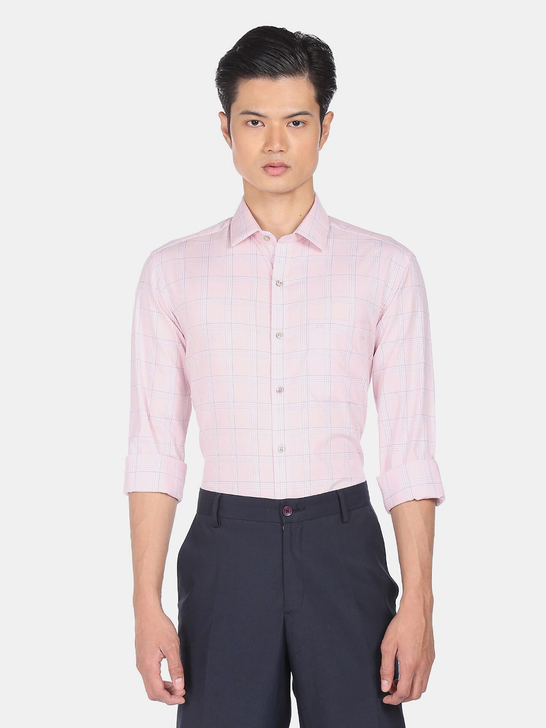 

Arrow Men Pink Windowpane Checks Checked Formal Shirt