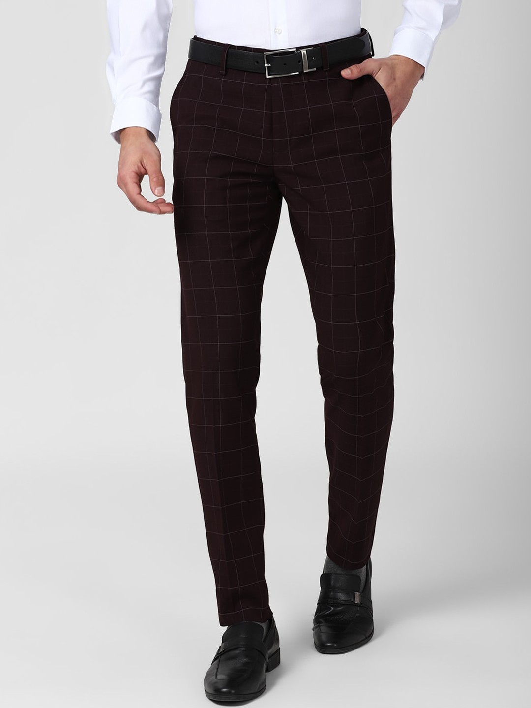

Peter England Elite Men Brown Checked Slim Fit Trousers