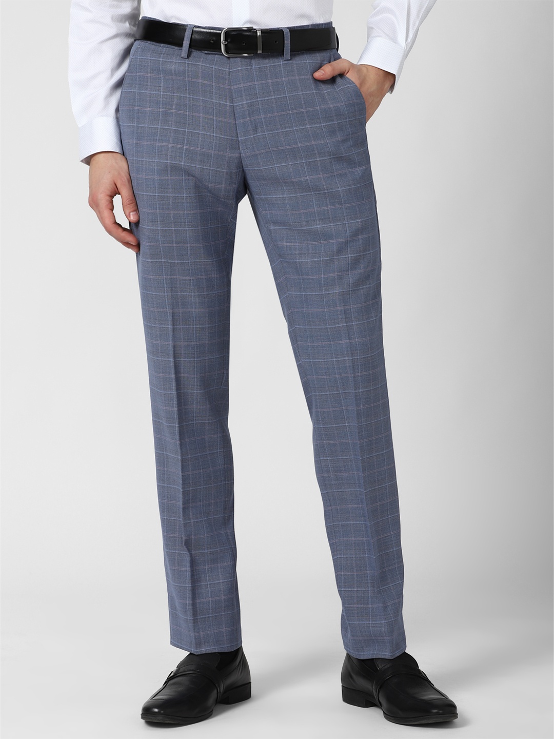 

Peter England Elite Men Grey Checked Slim Fit Trousers