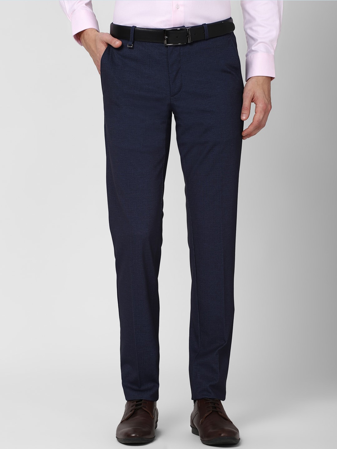 

Van Heusen Men Navy Blue Textured Slim Fit Formal Trousers