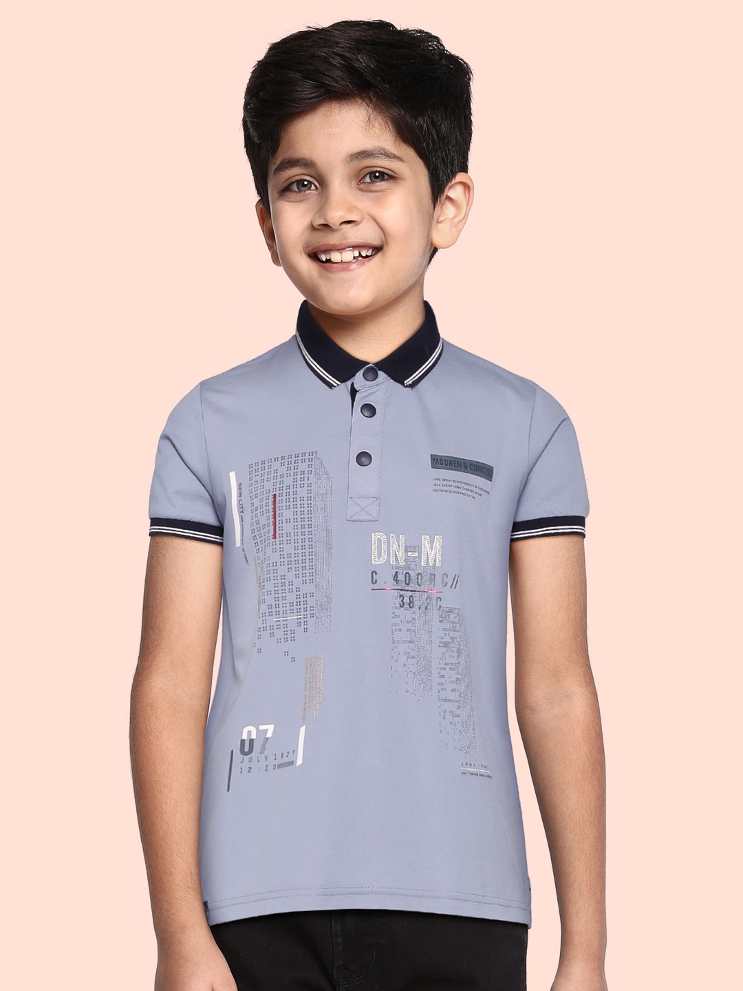 

Monte Carlo Boys Blue Printed Polo Collar Cotton T-shirt