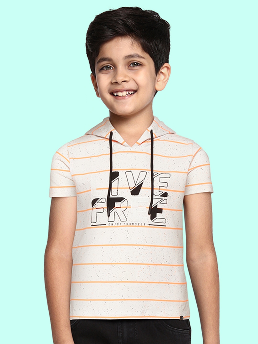 

Monte Carlo Boys Off White & Coral Orange Striped Pure Cotton T-shirt