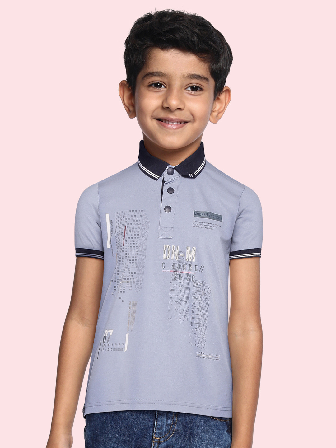 

Monte Carlo Boys Blue Printed Polo Collar Cotton T-shirt