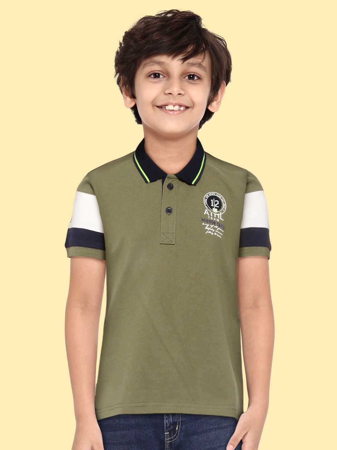 

Monte Carlo Boys Olive Green Polo Collar Pure Cotton T-shirt