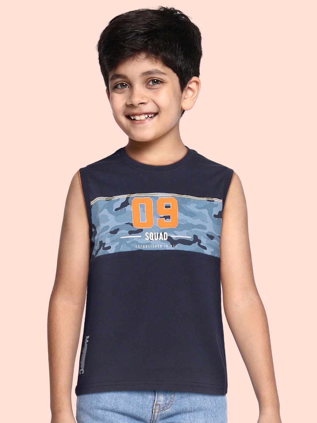 

Monte Carlo Boys Navy Blue Camouflage Print Pure Cotton T-shirt