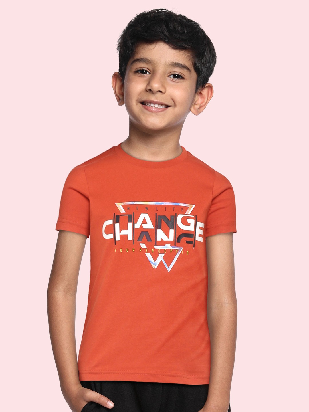 

Monte Carlo Boys Rust Orange & White Typography Printed Cotton T-shirt