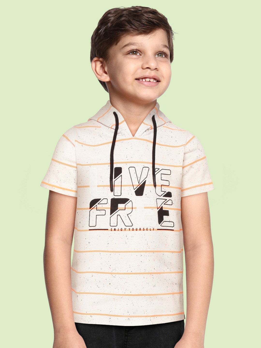 

Monte Carlo Boys Off White & Coral Orange Striped Pure Cotton T-shirt