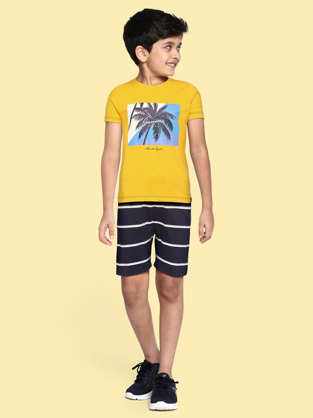 

Monte Carlo Boys Yellow & Navy Blue Graphic Print T-shirt with Shorts