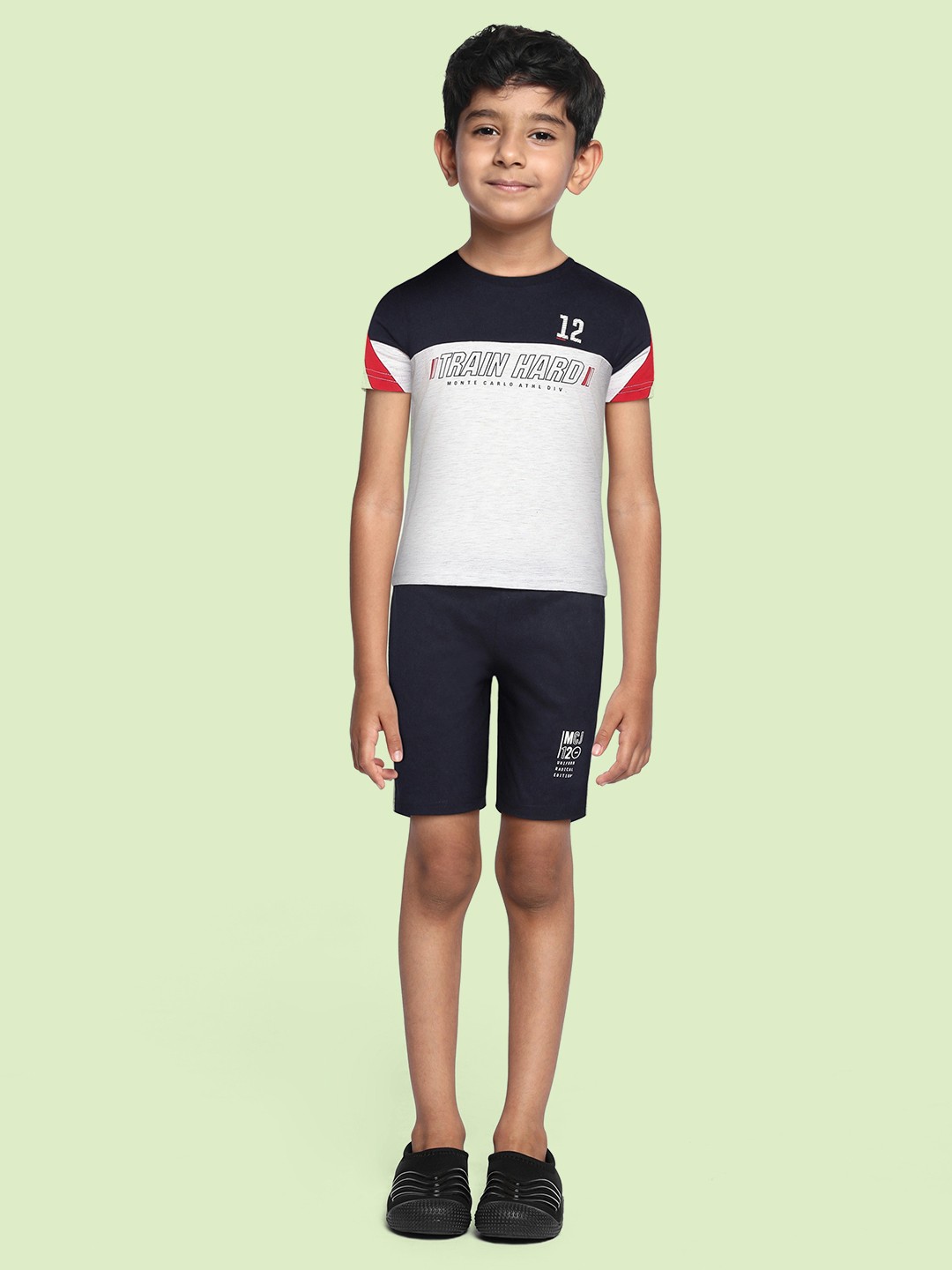 

Monte Carlo Boys Grey & Navy Blue Colourblocked T-shirt with Shorts