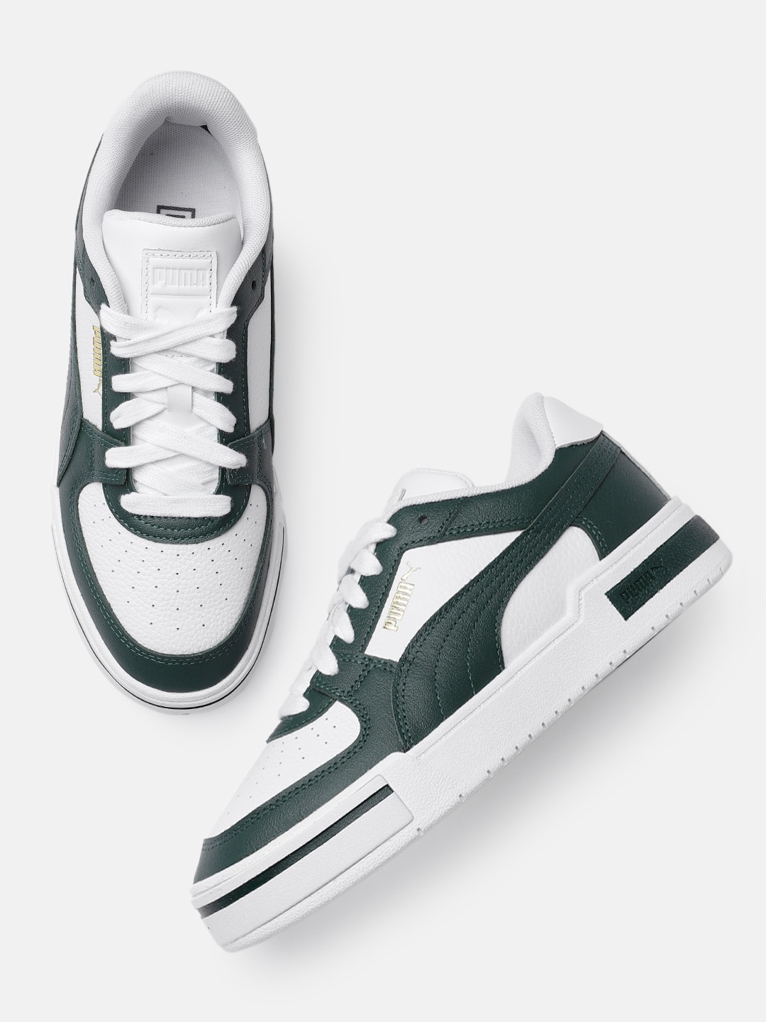 

Puma Unisex White & Green CA Pro Classic Perforations Leather Sneakers