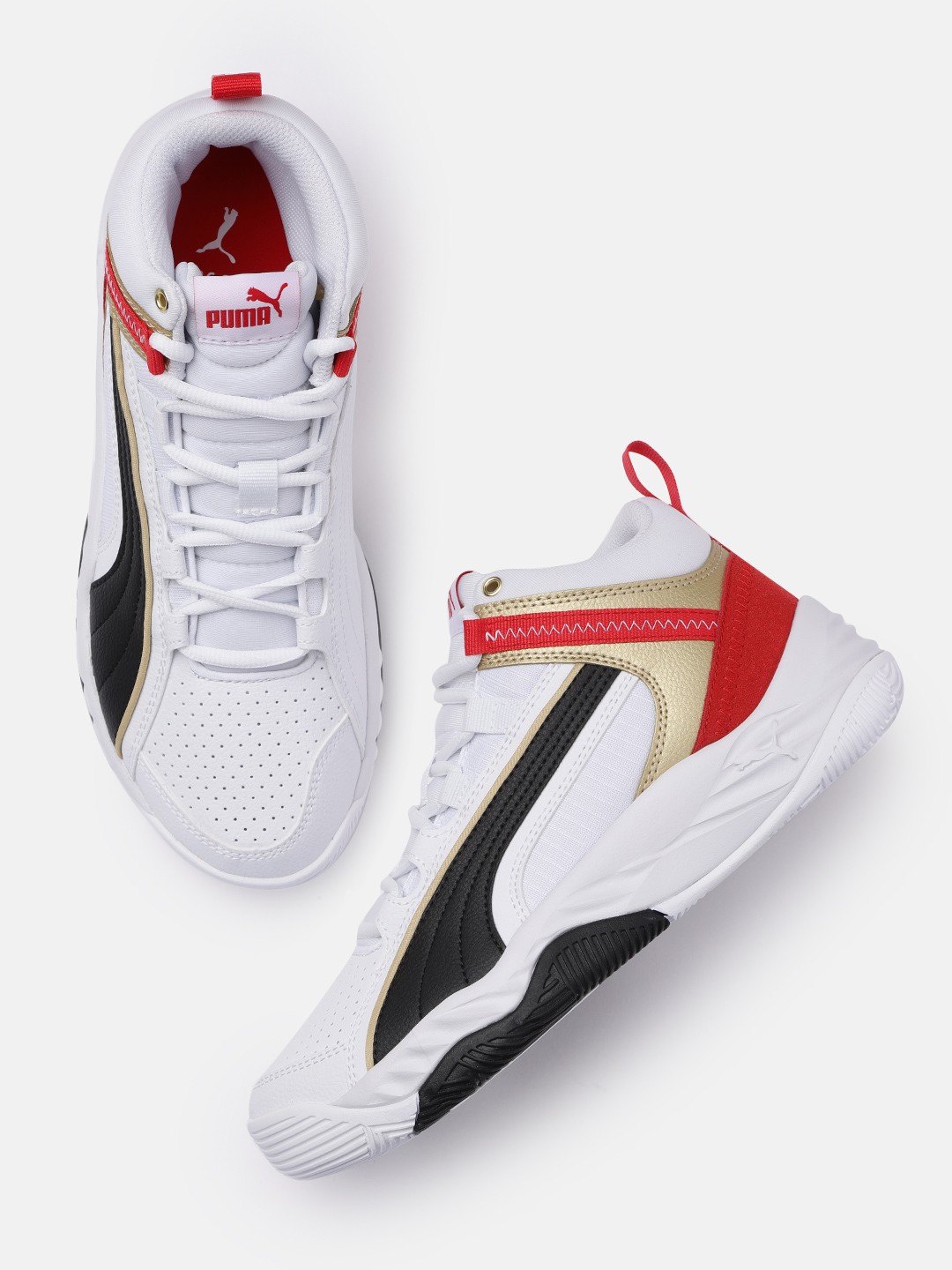 

Puma Unisex White & Black Perforations Rebound Future Evo Mid-Top Sneakers