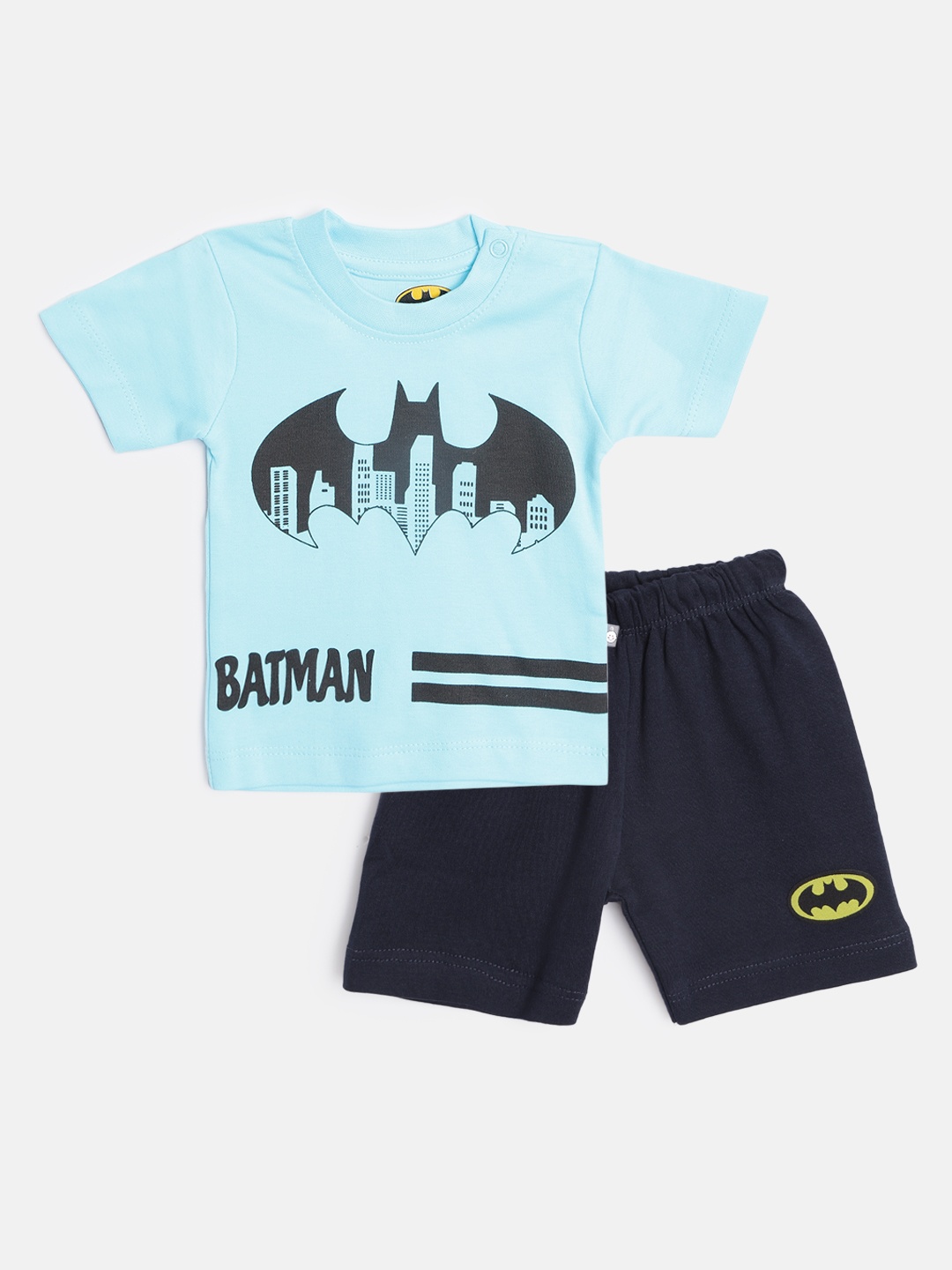 

TINYO Infant Boys Blue & Black Pure Cotton Batman Print T-shirt with Shorts