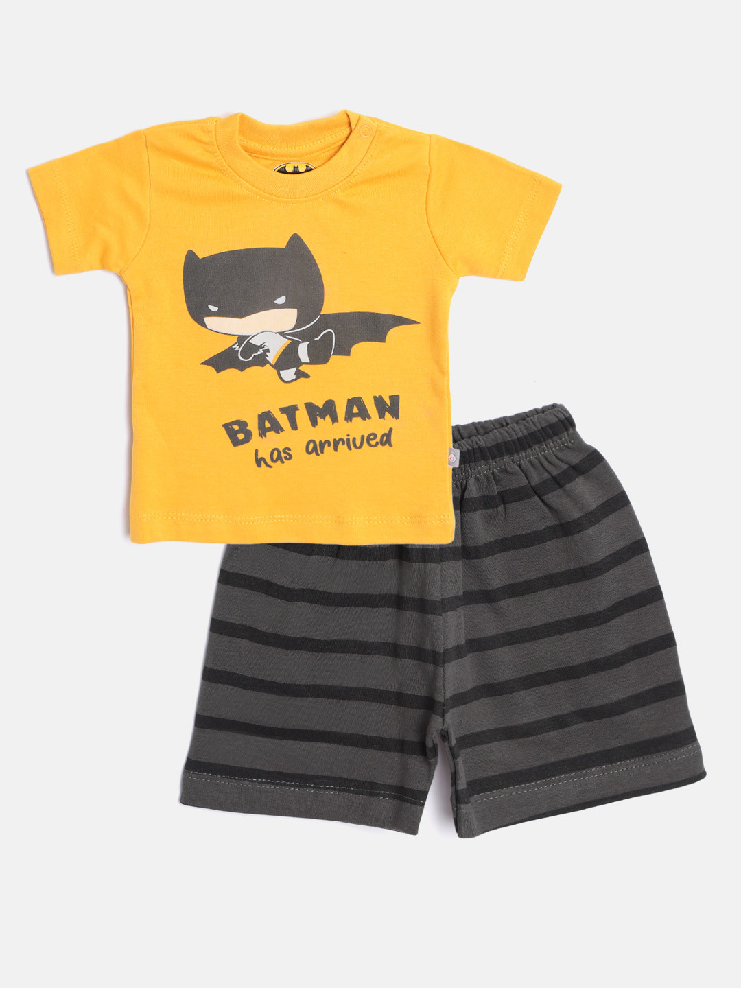 

TINYO Infant Boys Mustard Yellow & Charcoal Grey Cotton Batman Print T-shirt with Shorts