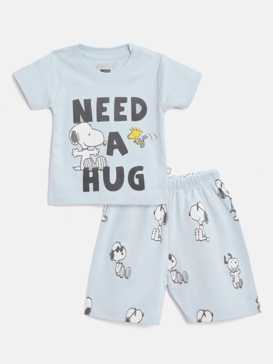 

TINYO Infant Boys Blue & Black Pure Cotton Snoopy T-shirt with Shorts