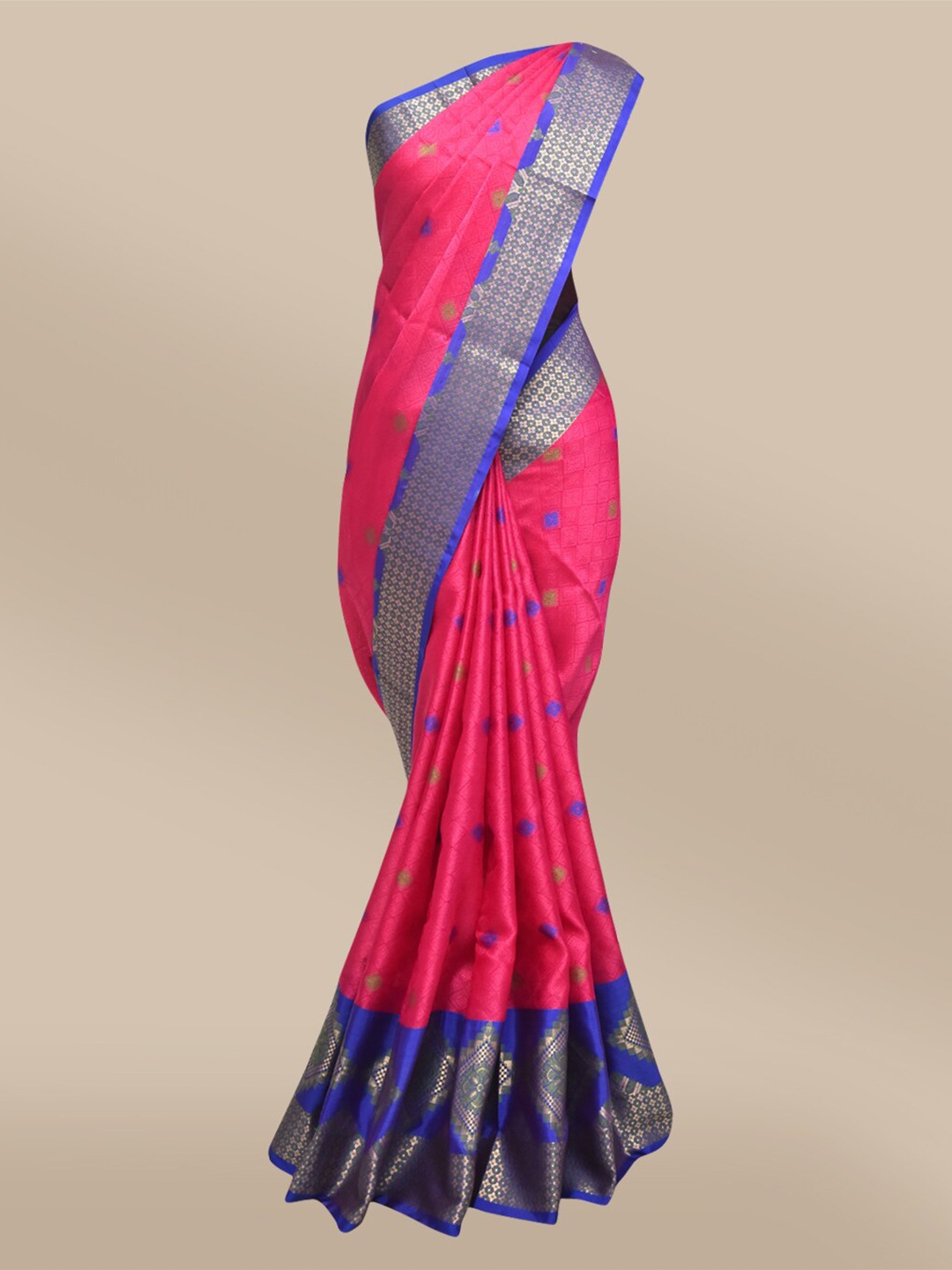 

The Chennai Silks Magenta & Blue Ethnic Motifs Zari Organza Banarasi Saree