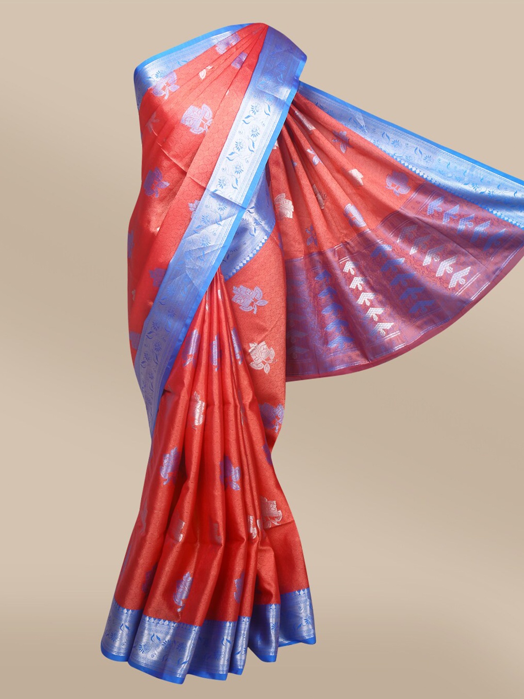 

The Chennai Silks Pink & Blue Woven Design Organza Banarasi Saree