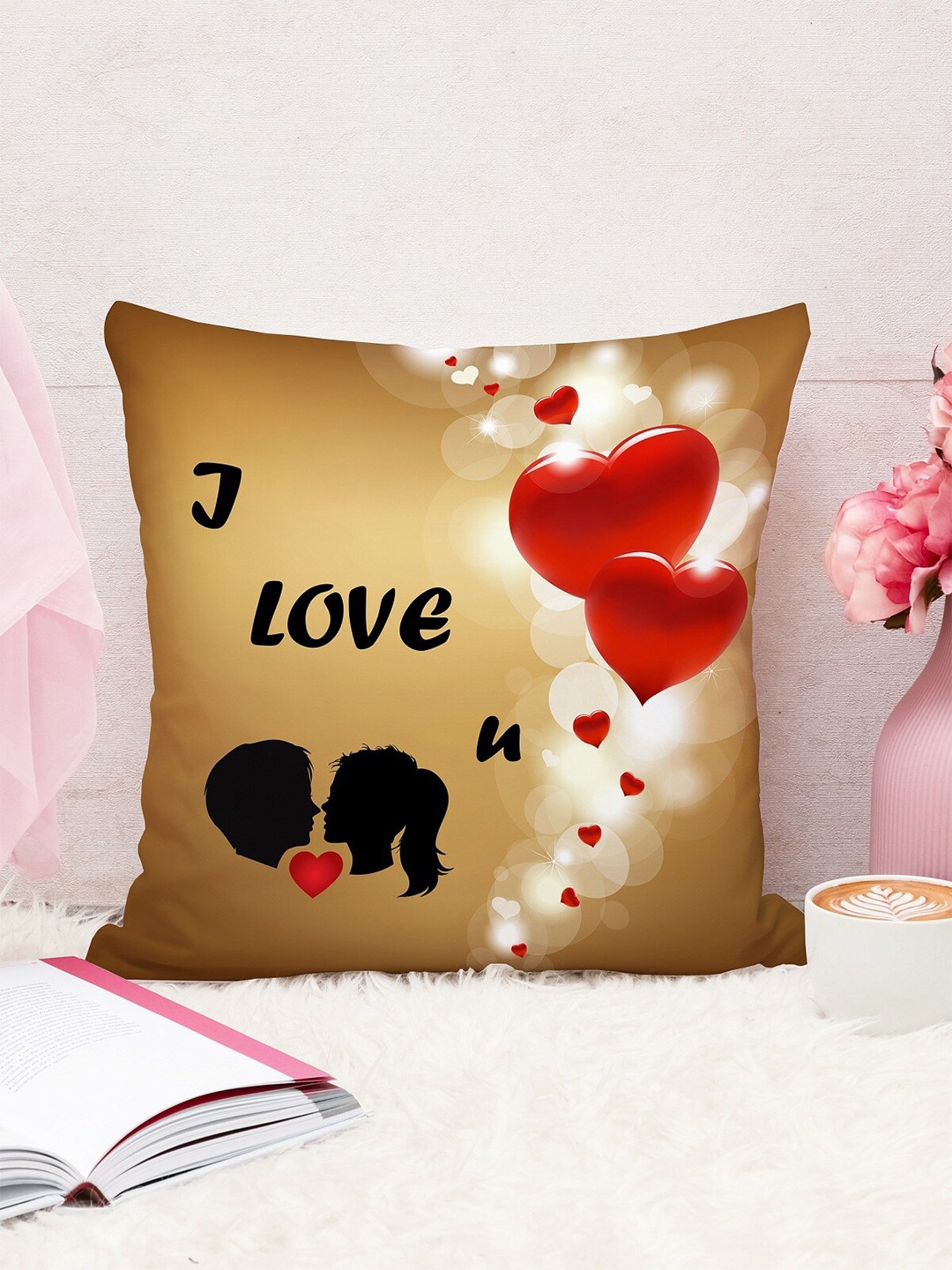 

STITCHNEST Brown & Red Quirky Square Cushion Covers