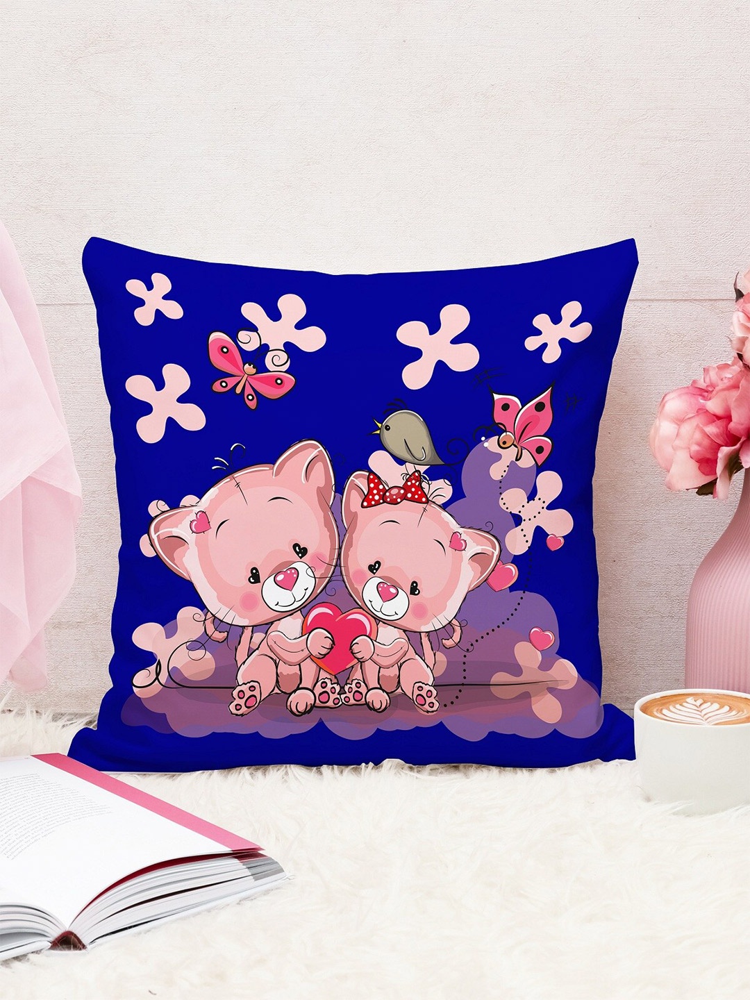 

STITCHNEST Blue & Pink Cartoon Characters 16" x 16" Square Cushion Covers