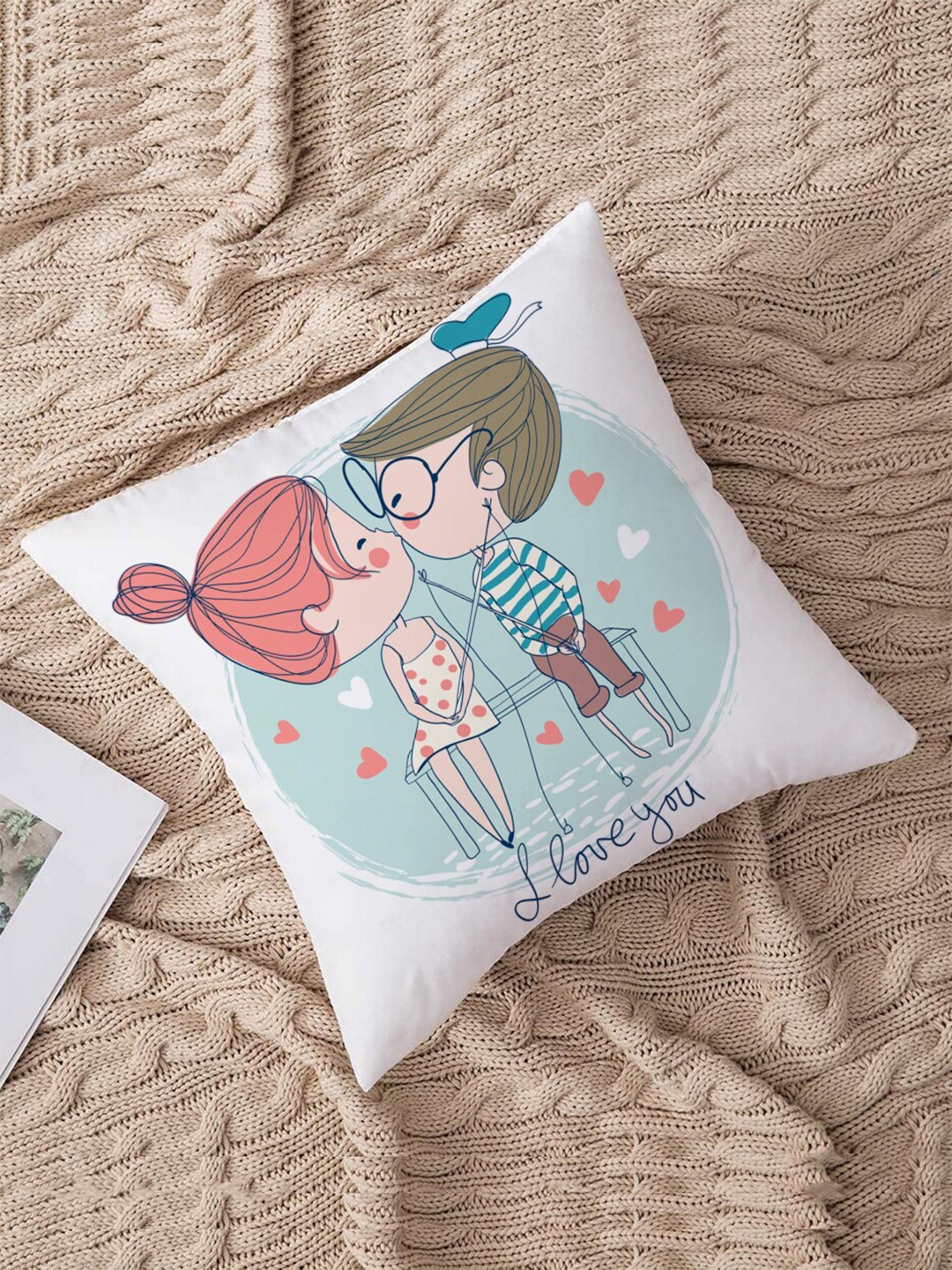 

STITCHNEST Blue & White Cartoon Characters Square Cushion Covers