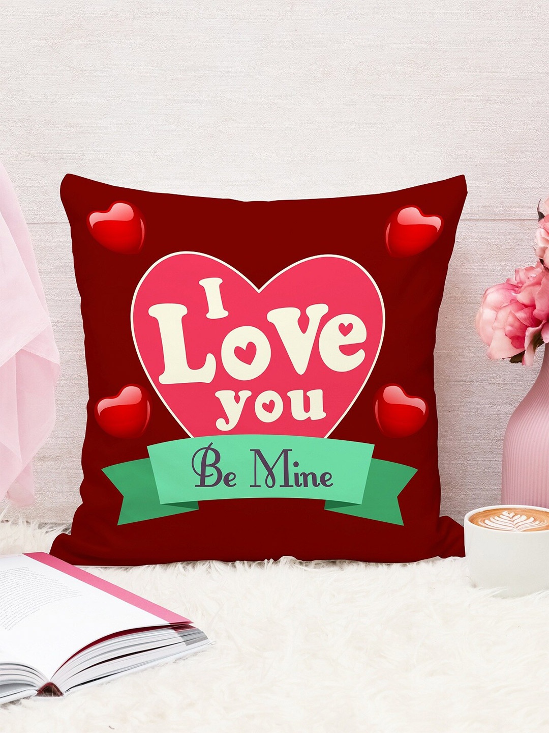 

STITCHNEST Red & Pink Square Valentine Cushion Covers With Filler