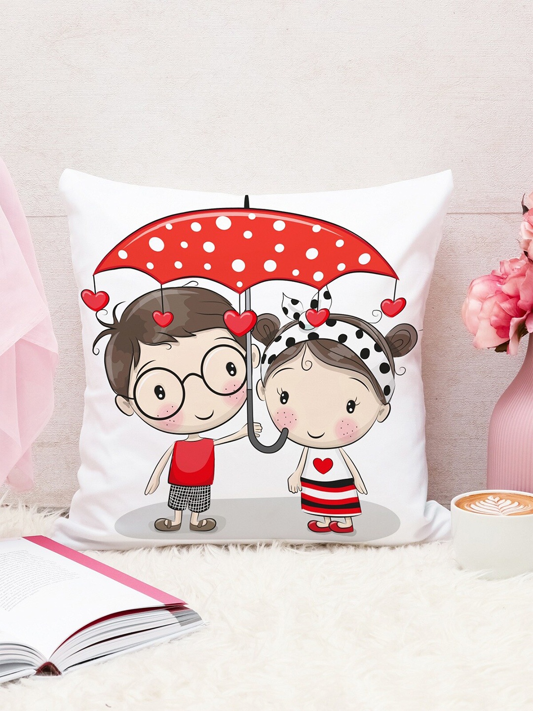 

STITCHNEST Red & White Valentine Quirky Square Cushion Covers