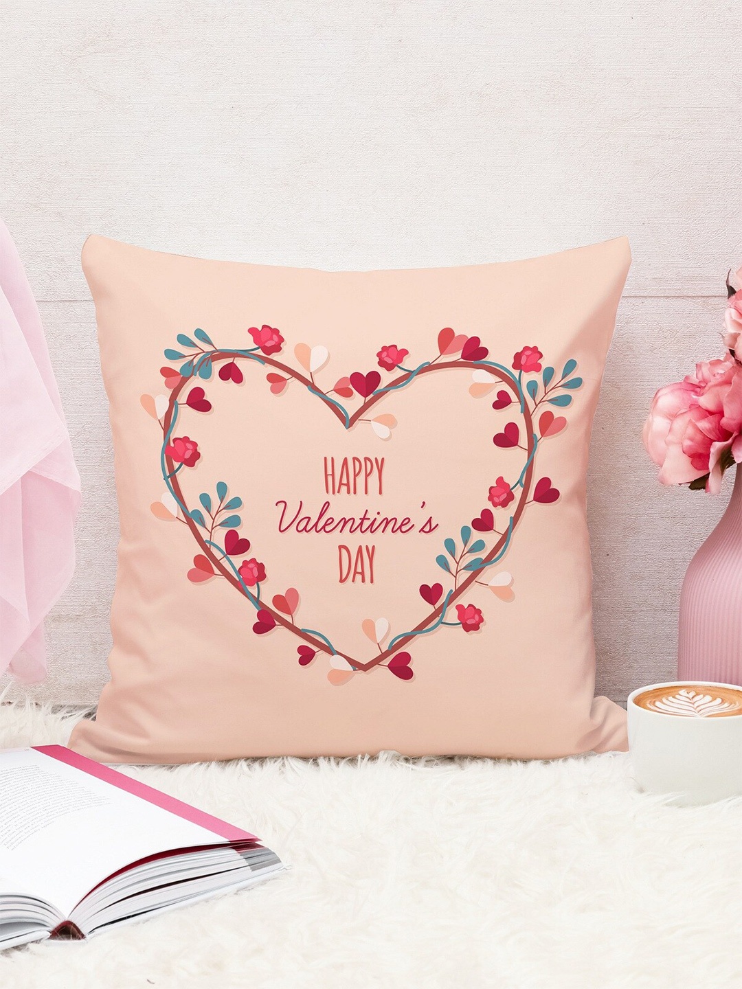 

STITCHNEST Unisex Peach Printed Square Cushion Covers
