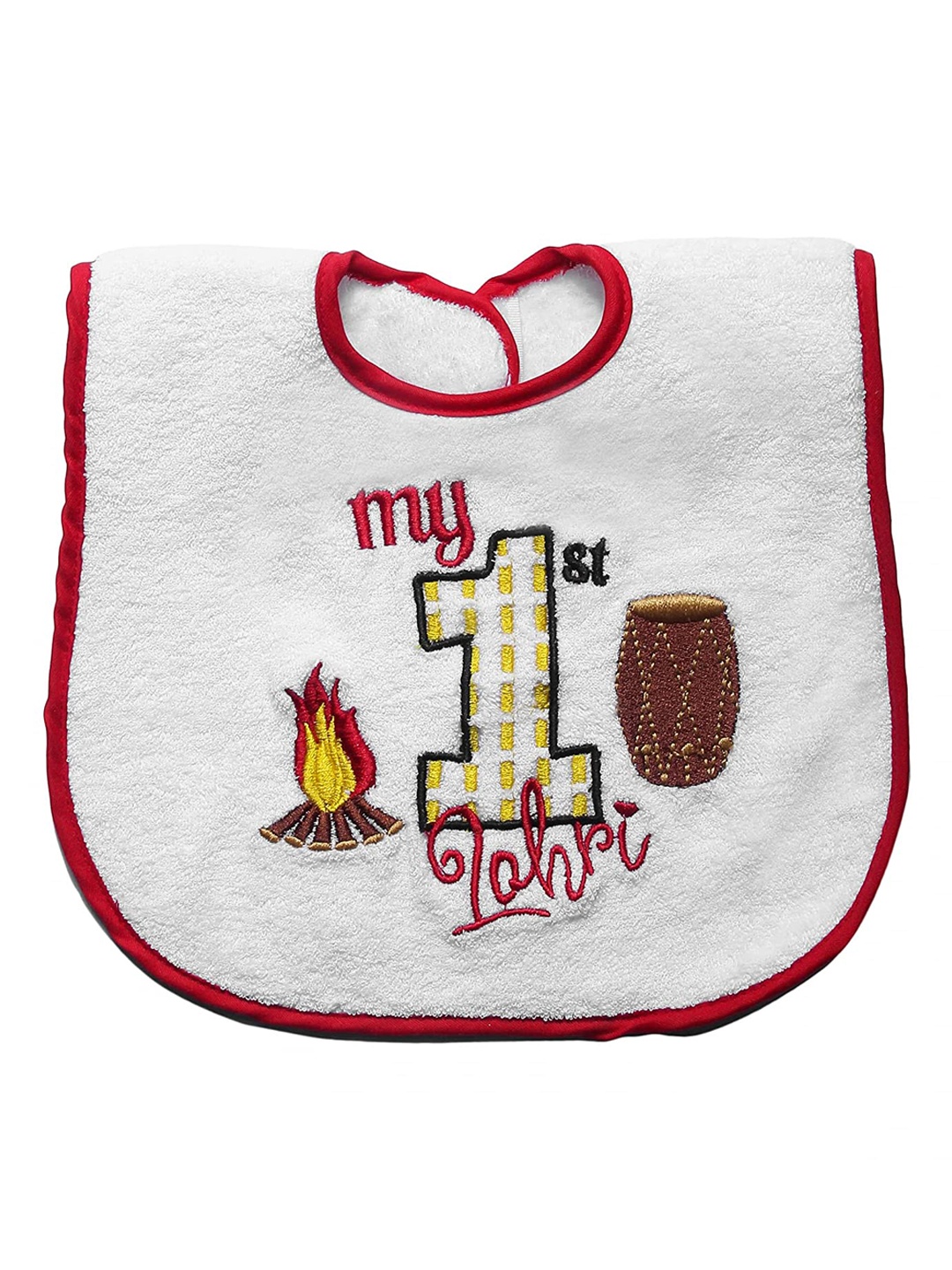 

Butterthief Infant Kids Set of 5 Embroidered Reversible Terry Cotton Bibs, White
