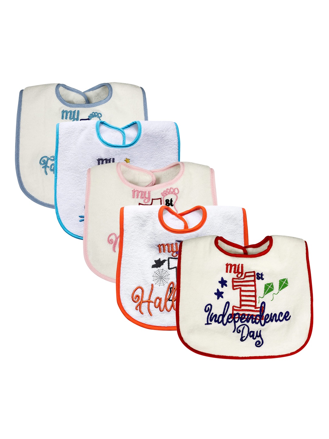 

Butterthief Pack of 5 Kids Printed Bibs, White