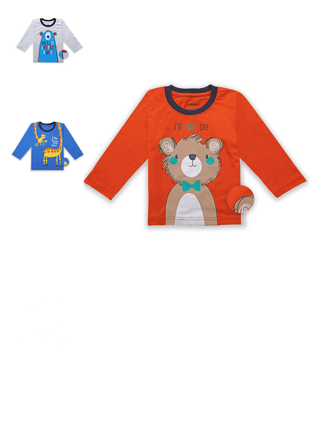 

The Boo Club Kids Orange & Blue 3 Cotton Printed T-shirt