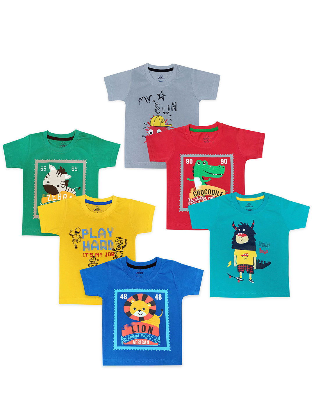

The Boo Club Kids Grey Pack Of 6 Typography Printed T-shirt
