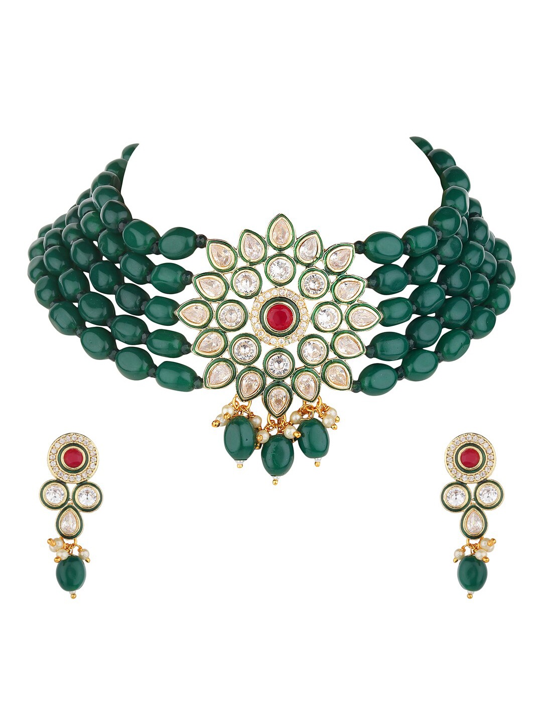 

Runjhun Green Uncut Stones Choker Necklace Set
