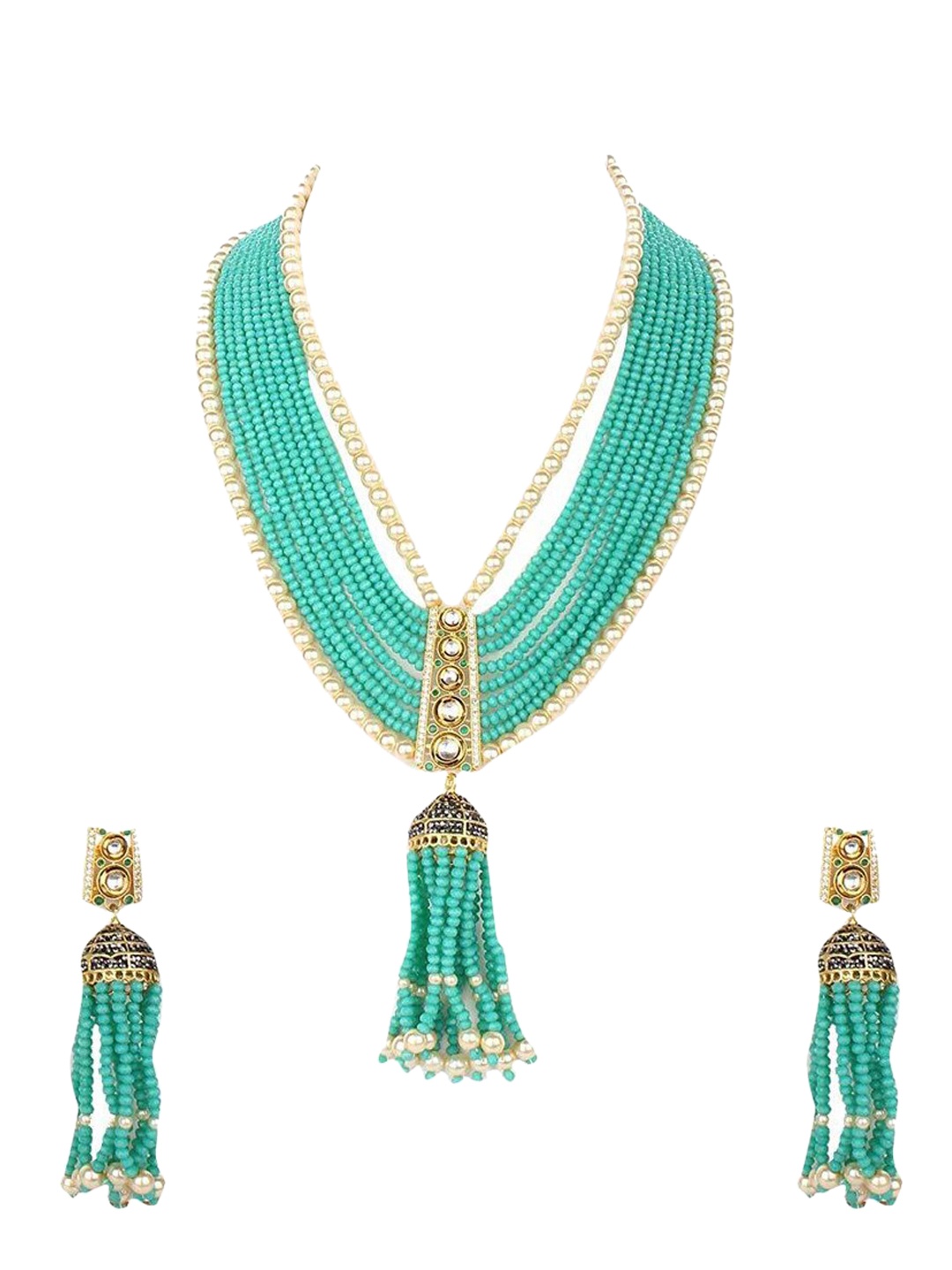 

Runjhun Turquoise Blue & Gold-Plated Multi-Layered Necklace Set