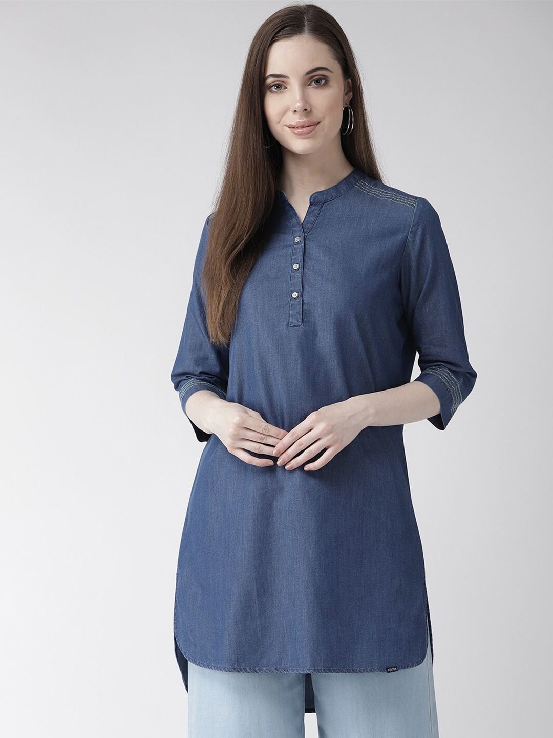 

Xpose Blue Mandarin Collar Indigo Tunic