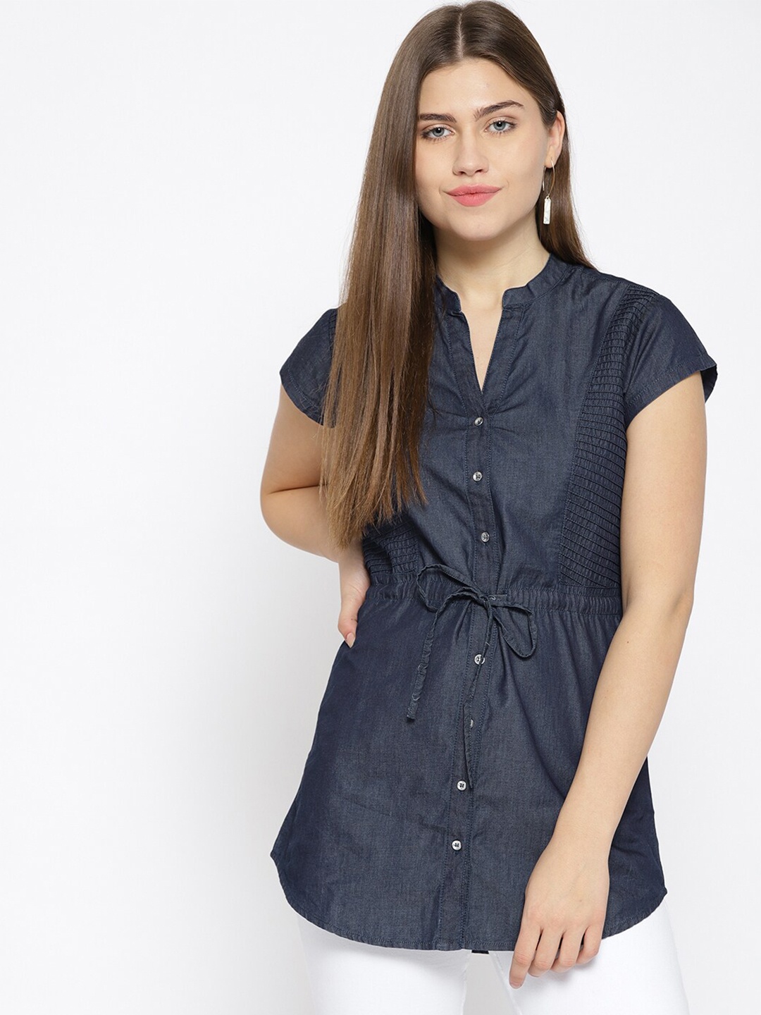 

Xpose Blue Mandarin Collar Indigo Pure Cotton Tunic