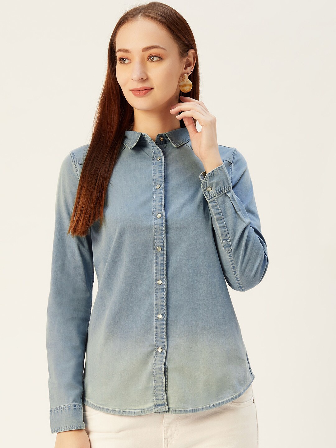 

Xpose Women Blue Comfort Ombre Faded Casual Denim Shirt