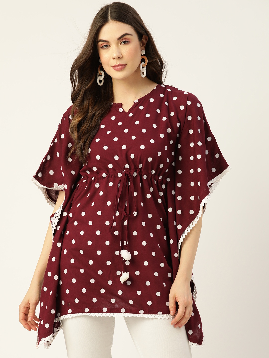 

FERANOID Maroon & Off White Cotton Printed Kaftan Tunic