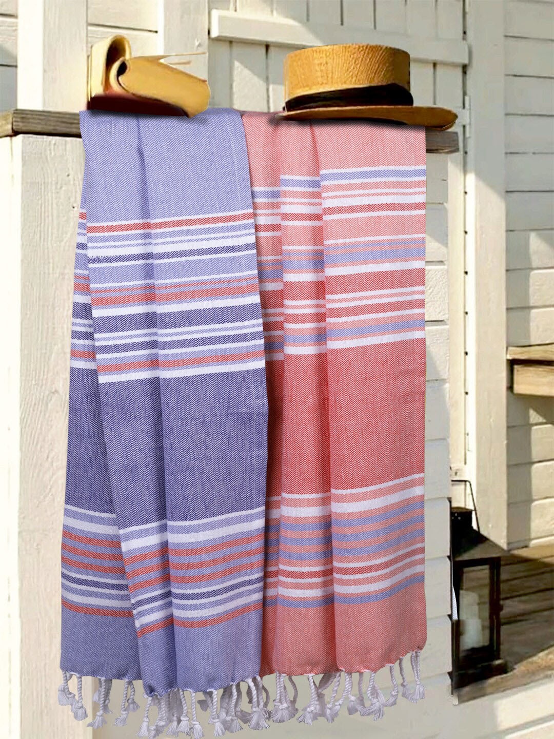 

BIANCA Set of 2 Striped 233GSM Cotton Bath Towel, Blue