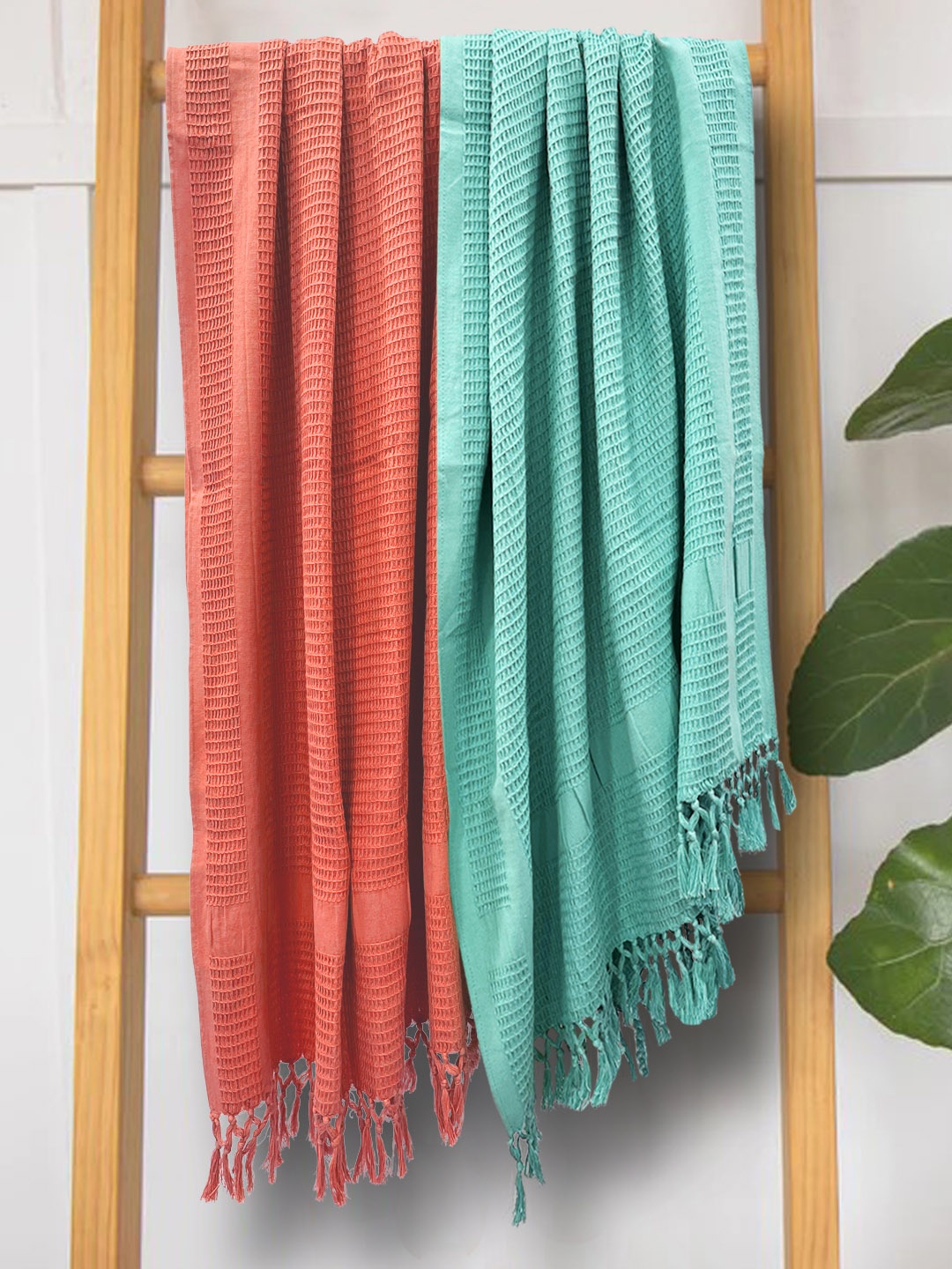 

BIANCA Set of 2 Coral & Mint 100% Organic Cotton Super Bath Towel